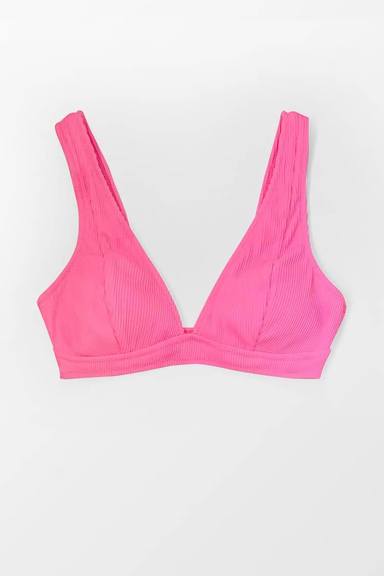 Neon Pink V-Neck Bikini Top