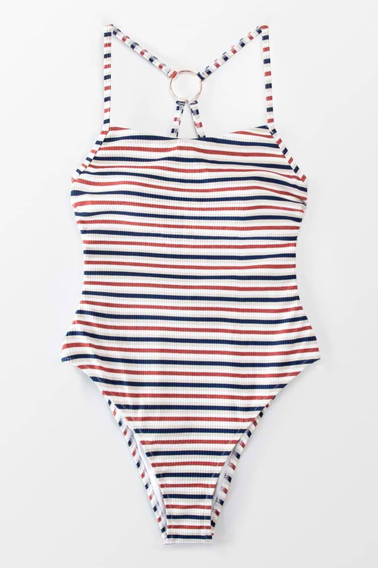 Striped Ribbed One-Piece Swimsuit