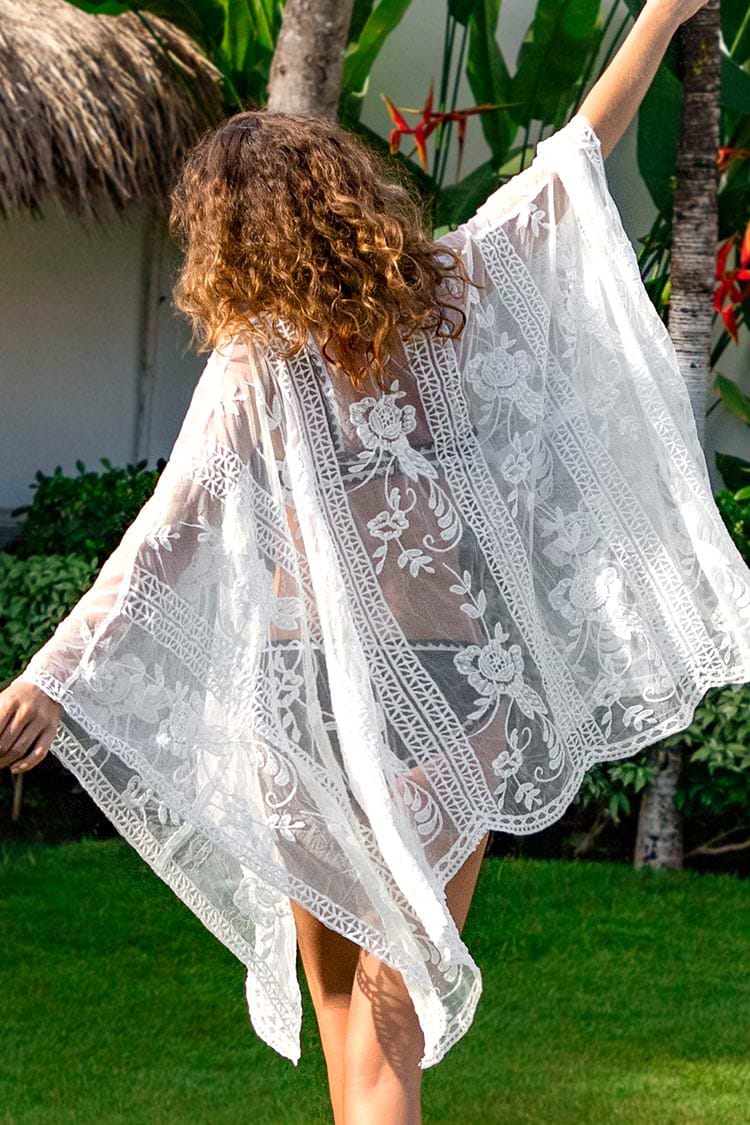 White Embroidery Lace Cover Up