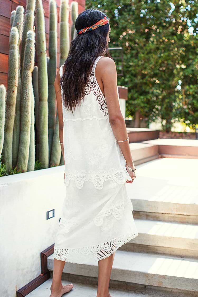 White Slip Cover Up with Crochet Trim