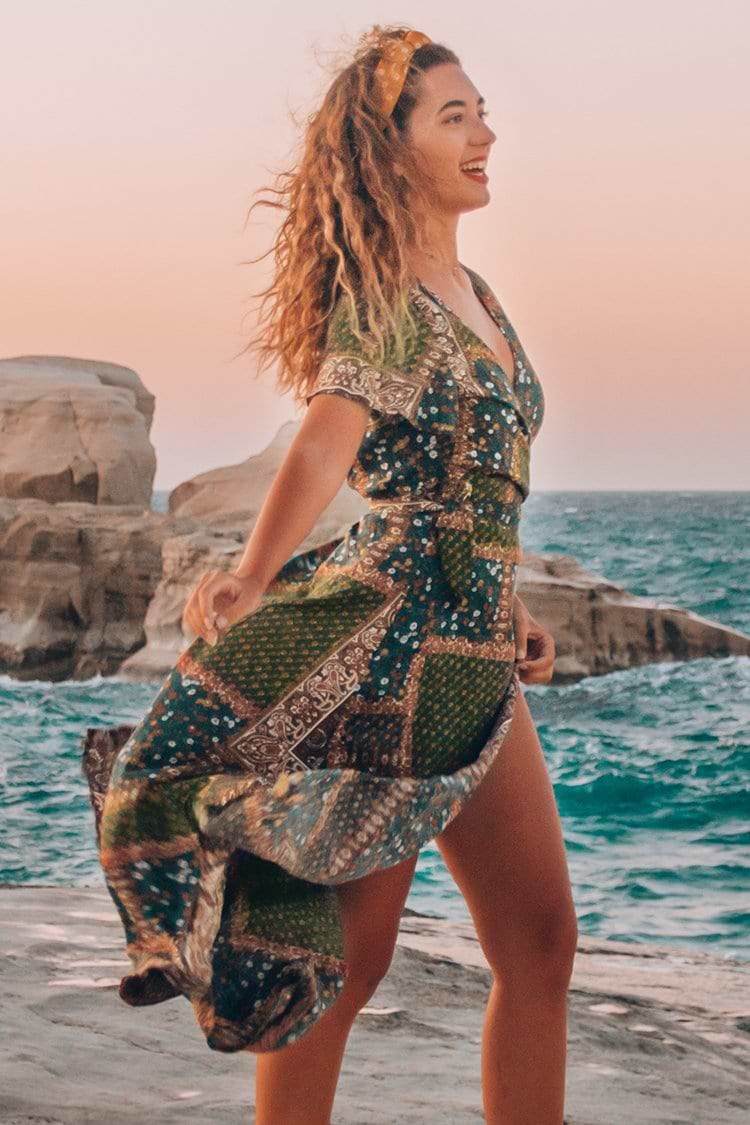 Bandana Print Maxi Wrap Dress