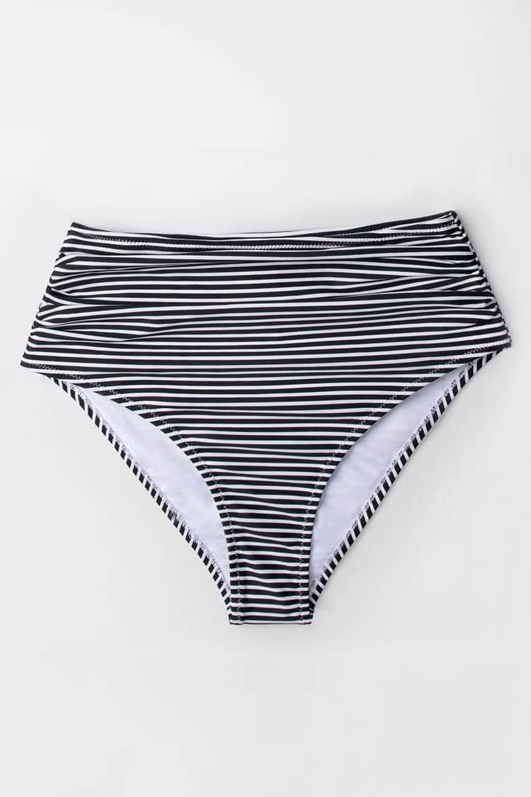 Black And White Stripe Ruched Bikini Bottom