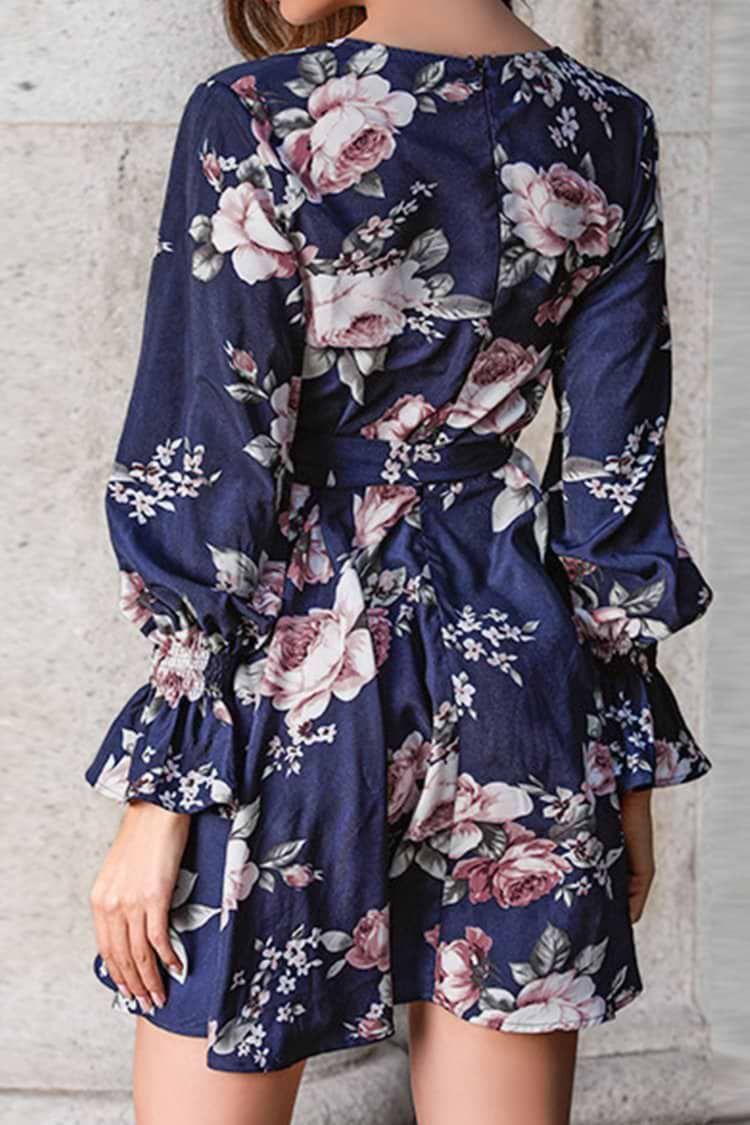 Navy Floral Long Sleeve Mini Dress