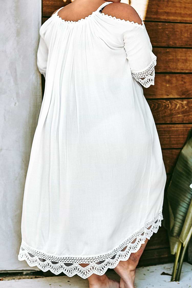White Cold Shoulder Plus Size Cover Up