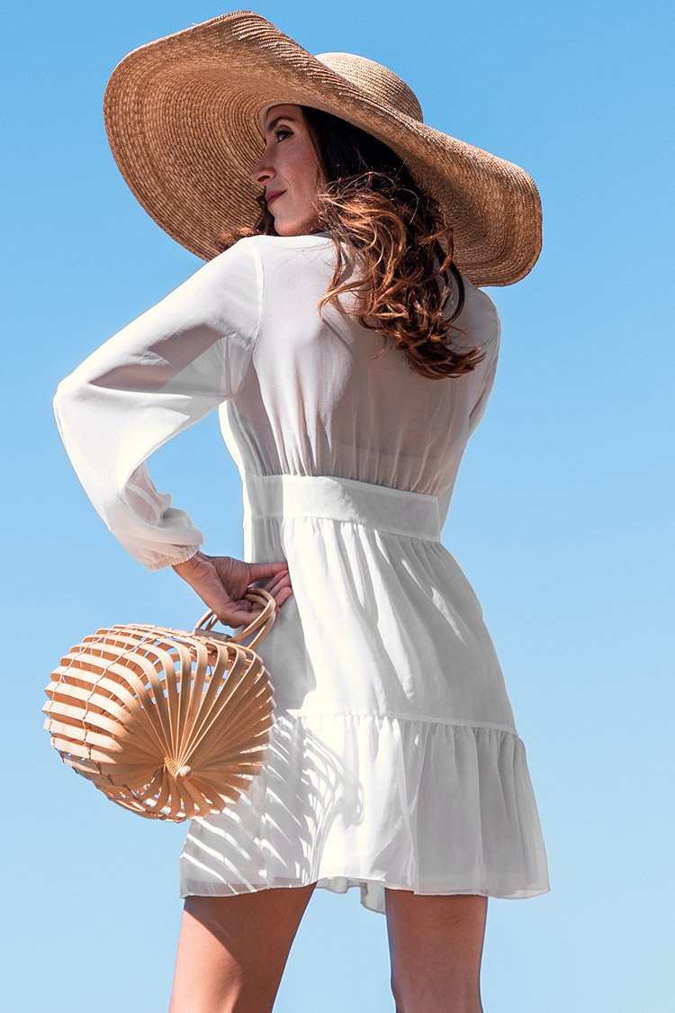 White V-Neck Mini Dress