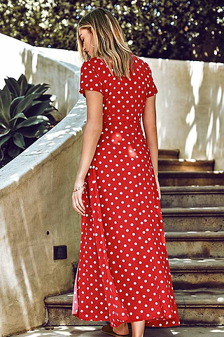 Red Polka Dot Wrap Maxi Dress
