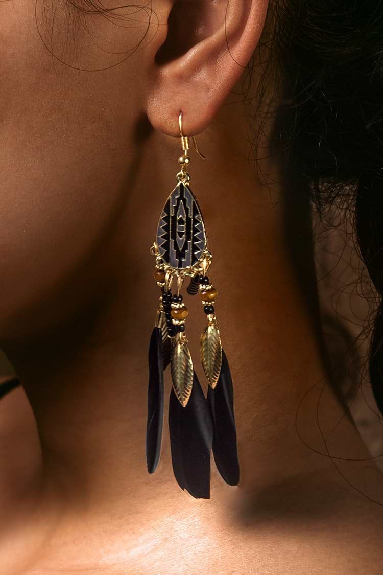 Black Feather Chandelier  Earrings