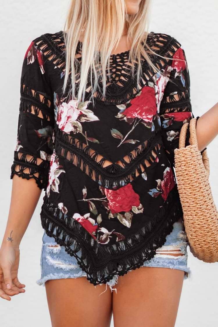 Black Floral Crochet Top