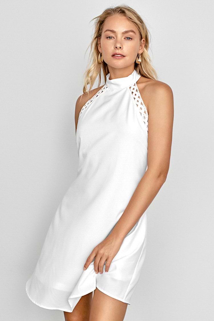White Neck Halter Dress