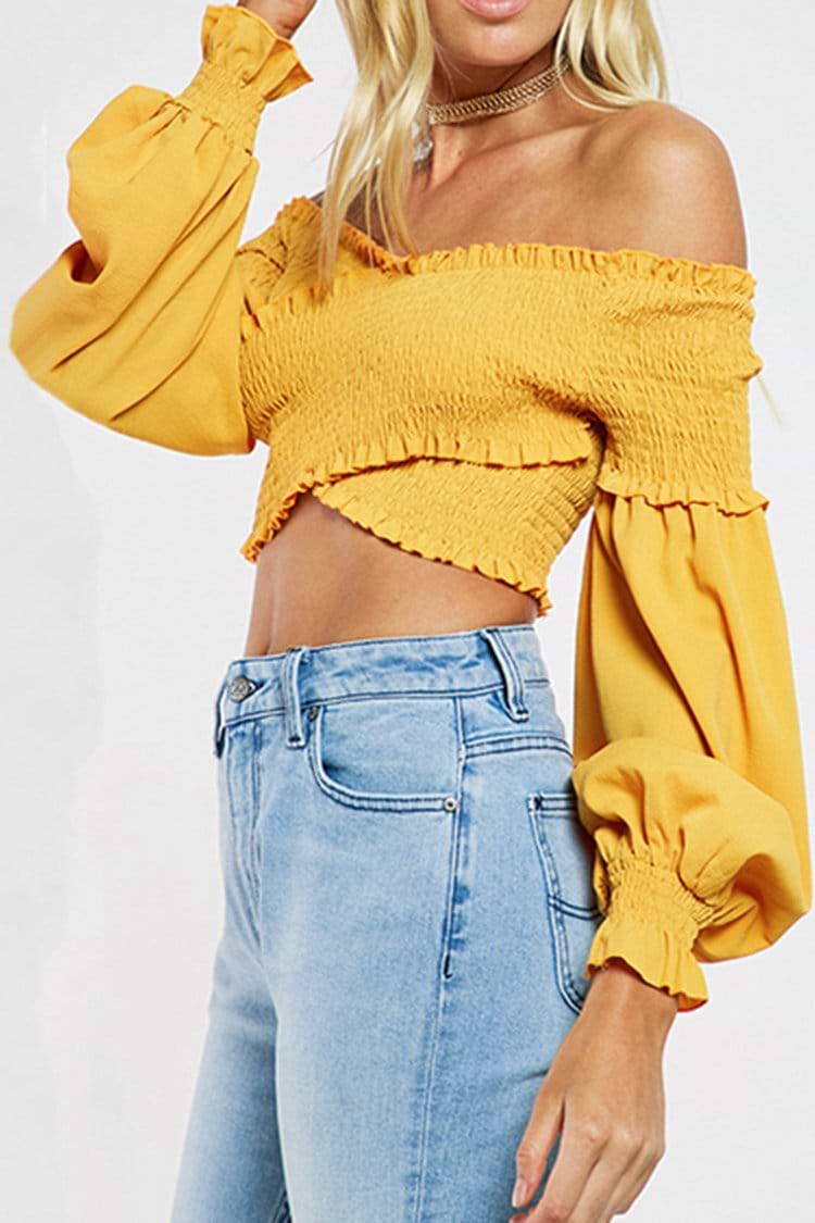 Yellow Smocked Wrap Top