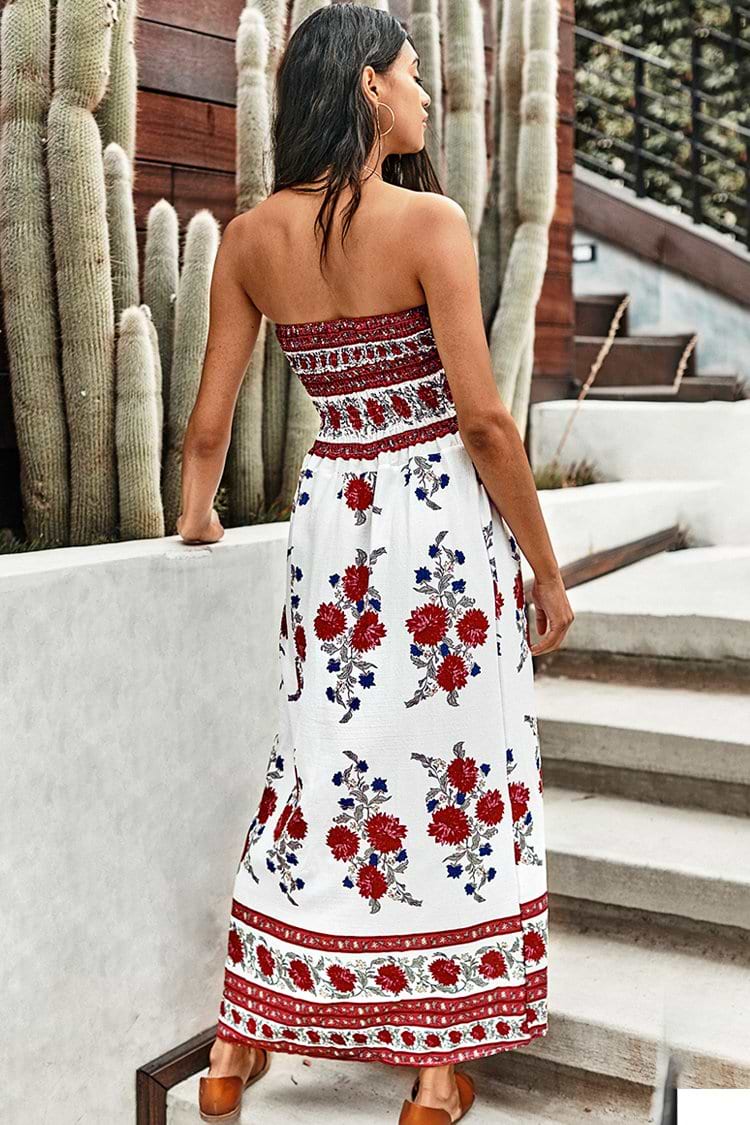 Floral Printed Strapless Dress