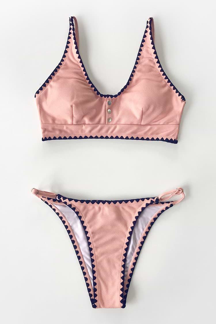 Crochet Trim Buttoned Bikini