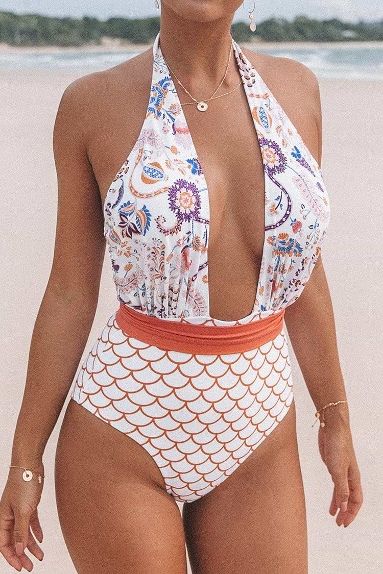 Orange Dream Wrap One-Piece Swimsuit