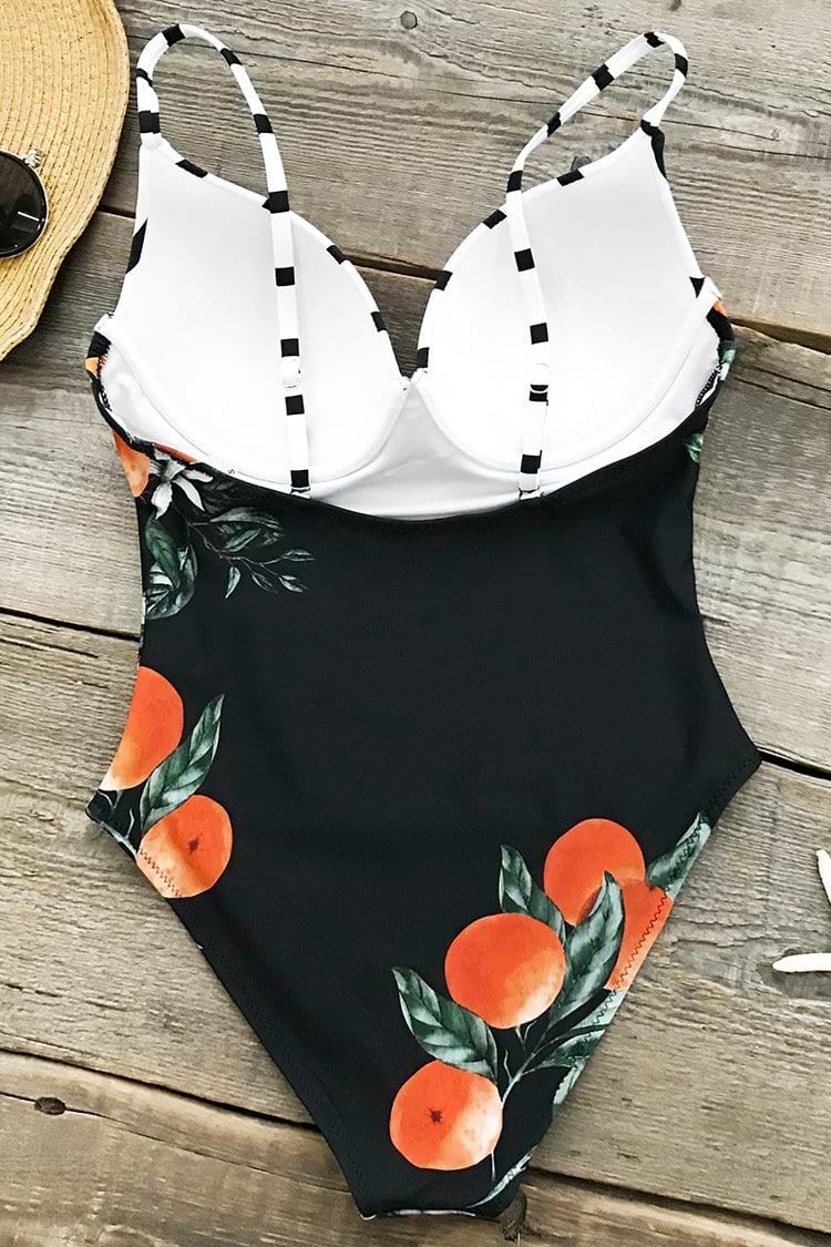 Orange Angel Print One-piece Swimsuit