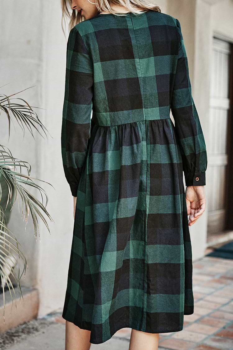 Gingham Long Sleeve Midi Dress
