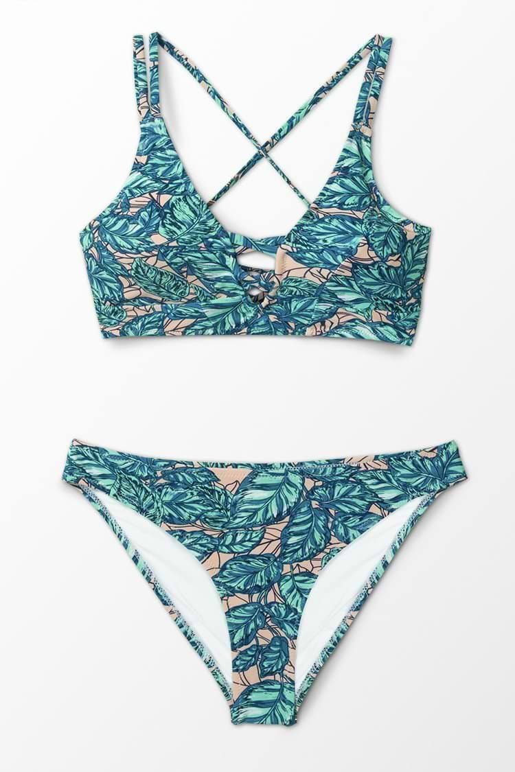Lush Leaves Lace-Up Bikini