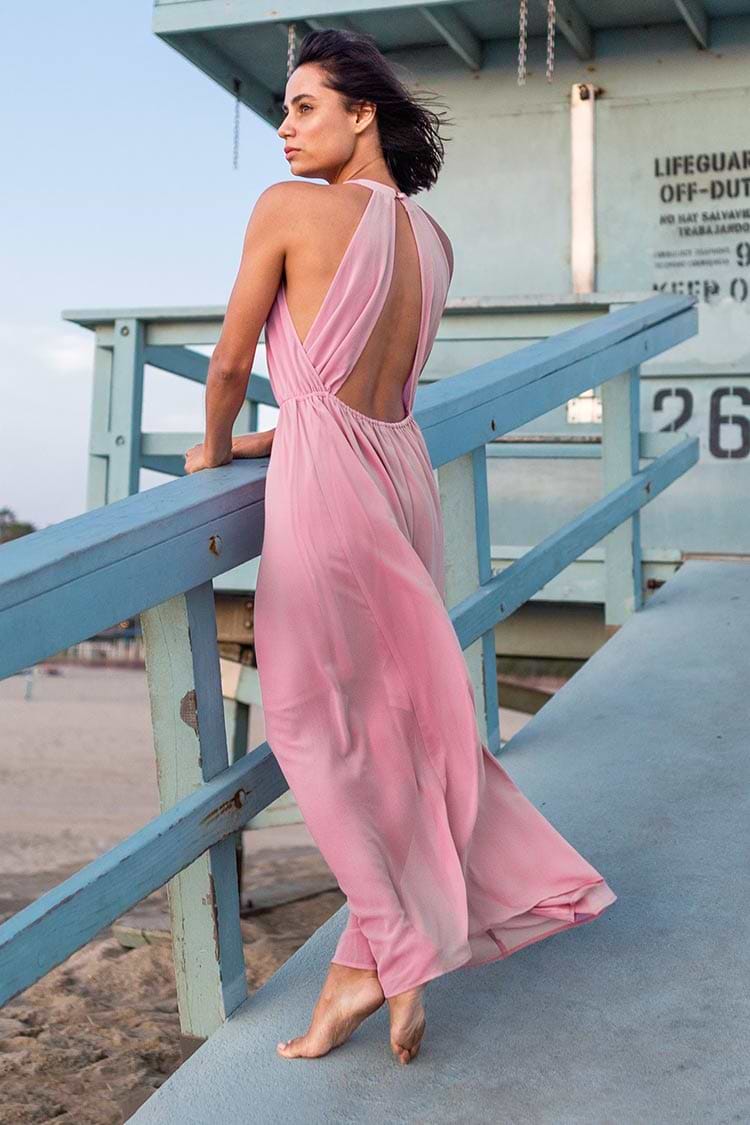 Pink Backless Maxi Dress