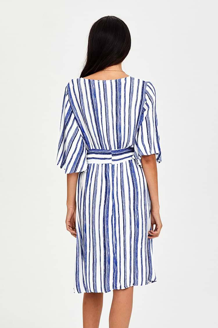 Blue and White Striped Midi Dress