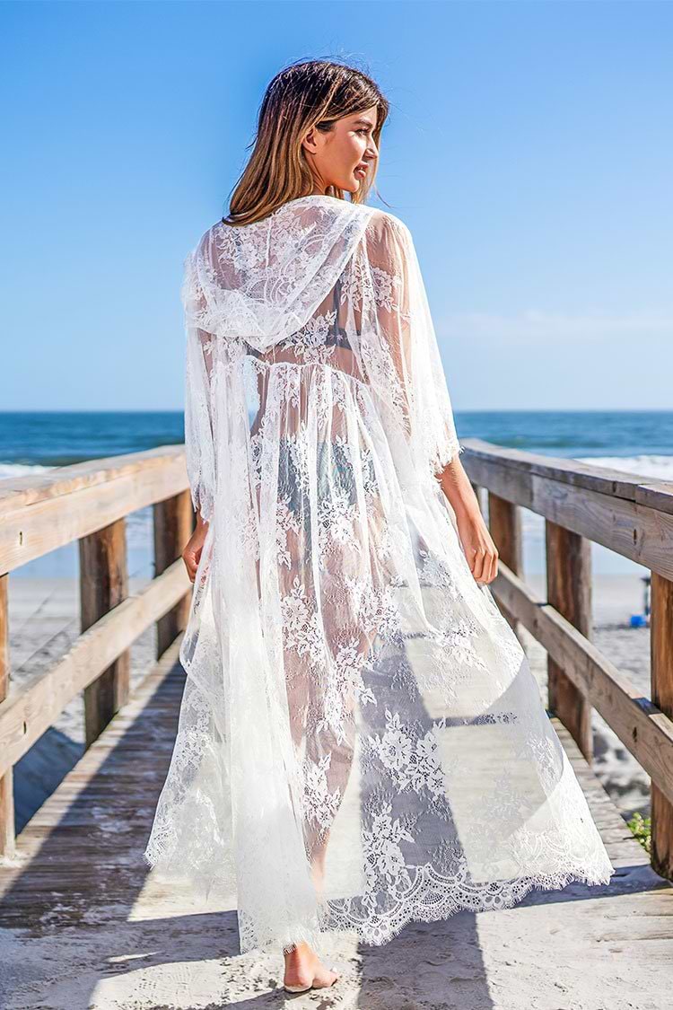 White Lace Floral Maxi Cover Up