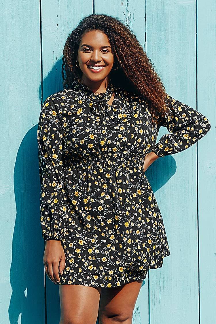Black Ditsy Plus Size Dress