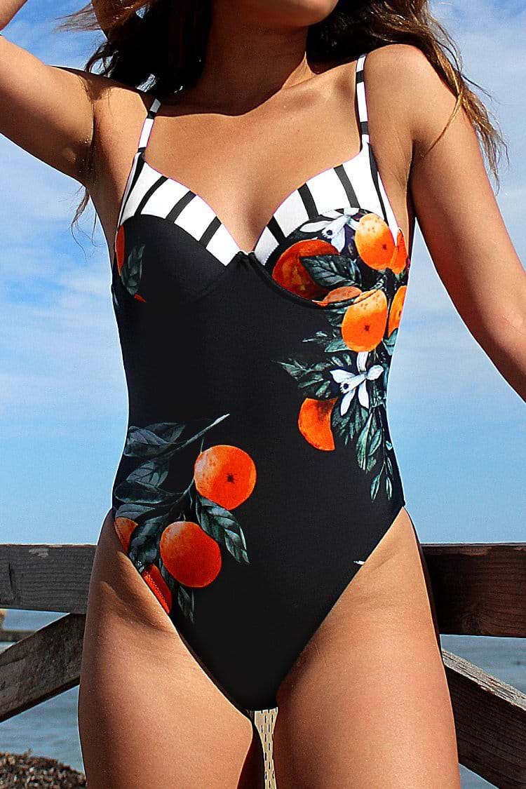 Orange Angel Print One-piece Swimsuit