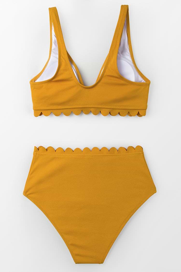 Bright Yellow Tie-Front Scalloped Bikini