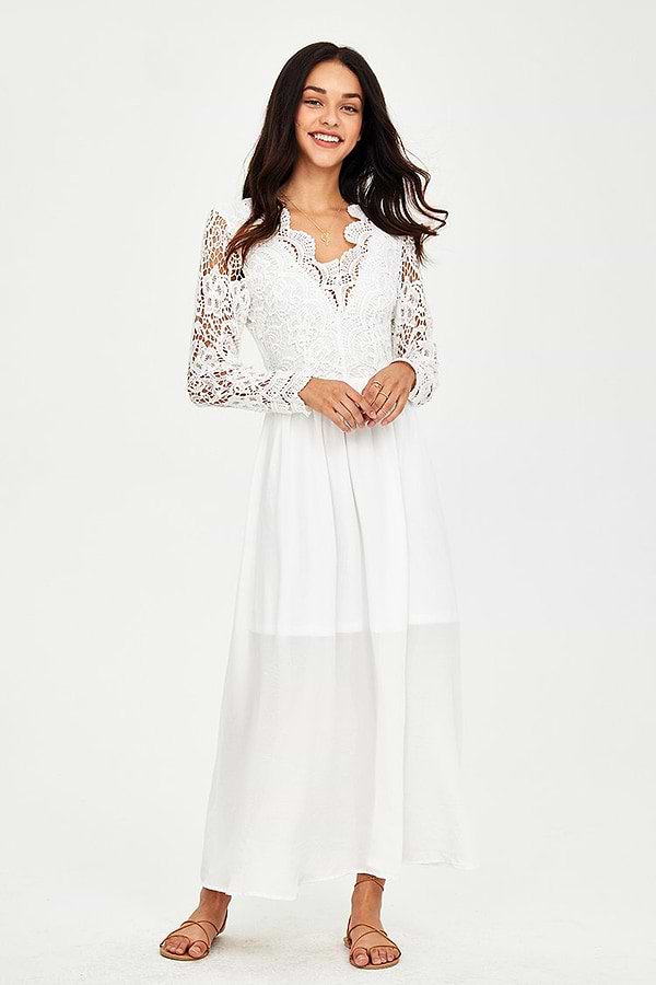 princess polly baby blue dress Elegant Scoop Long Sleeve Chiffon Wedding Dresses with Lace Backless Ivory  Bridal Dresses,MW482 main image 1