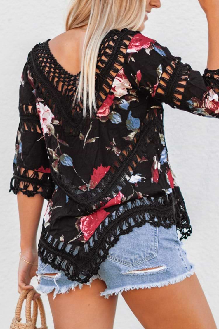 Black Floral Crochet Top