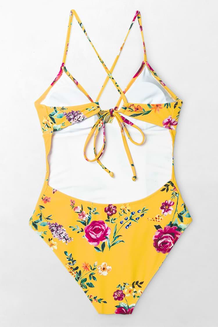 Vibrant Yellow Floral One-Piece Swimsuit