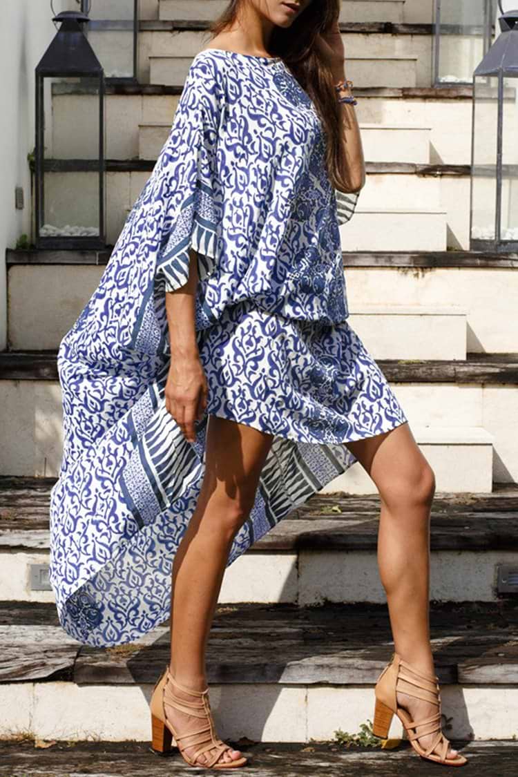Blue and White Print Kaftan