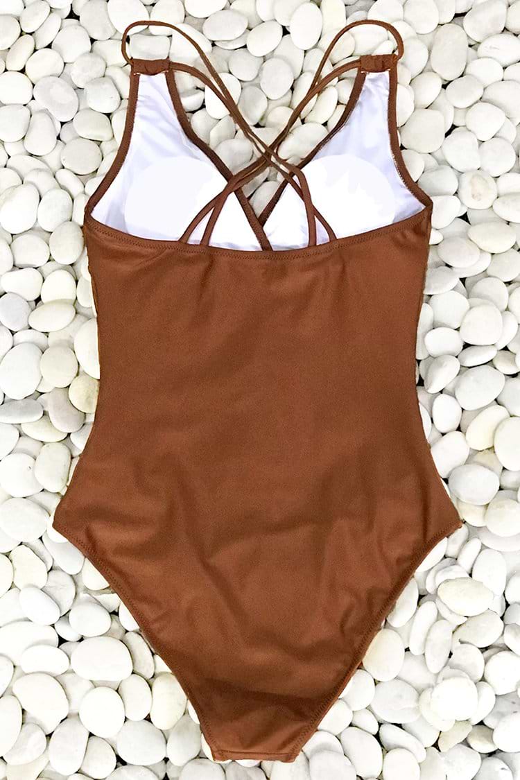 Shimmery Caramel Ruched One-Piece Swimsuit