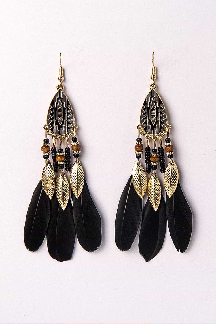 Black Feather Chandelier  Earrings