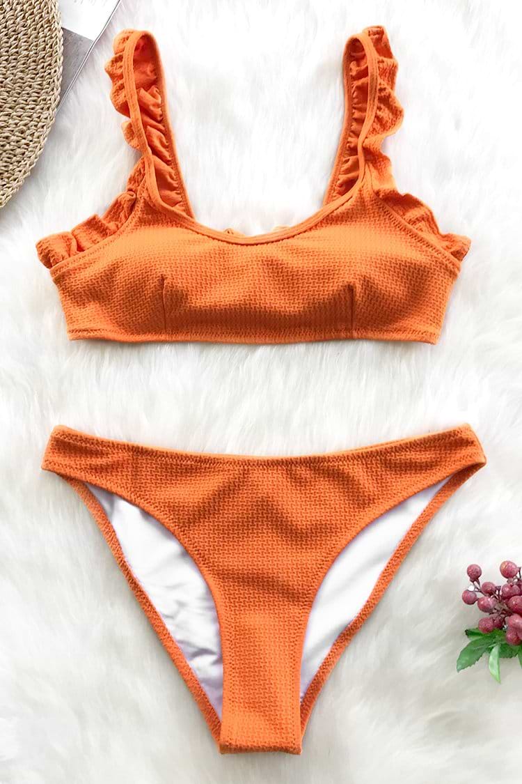 Vibrant Orange Bikini With Ruffles