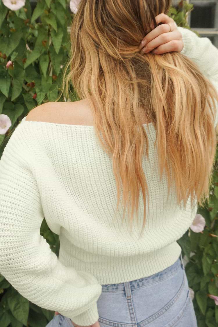 White Lace-Up Off-the-Shoulder Sweater