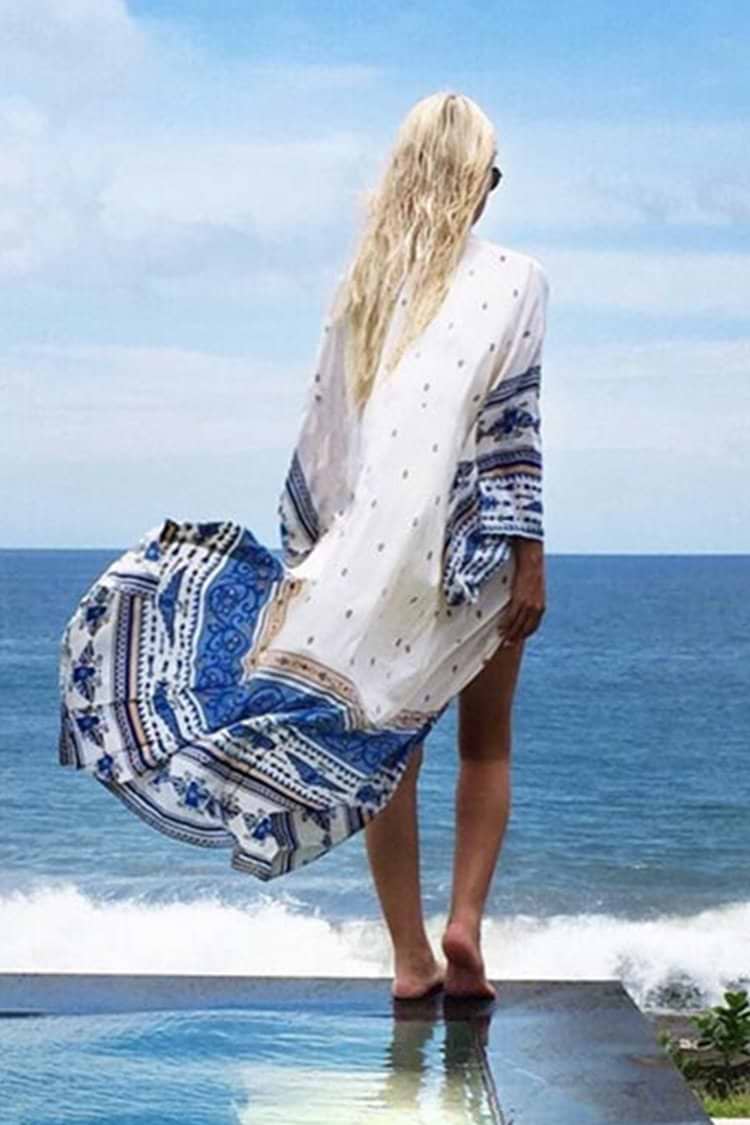 Chiffon Printed White Cover Up