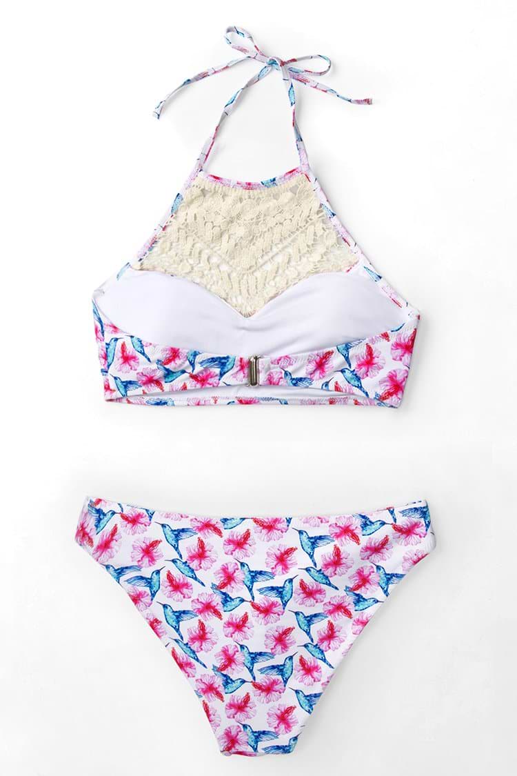 Pink Skies Crochet High Neck Bikini