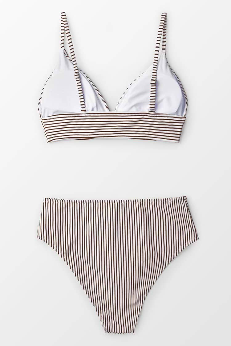Brown And White Stripe Bikini