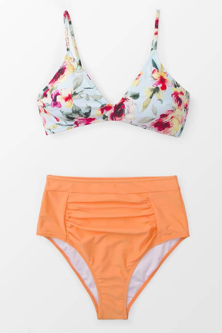 Floral Orange Crush High-waisted Bikini