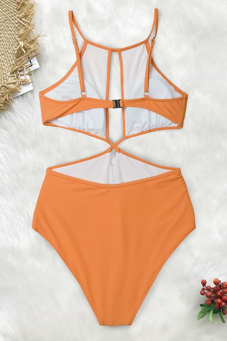 Vibrant Yellow High Neck One-Piece Swimsuit