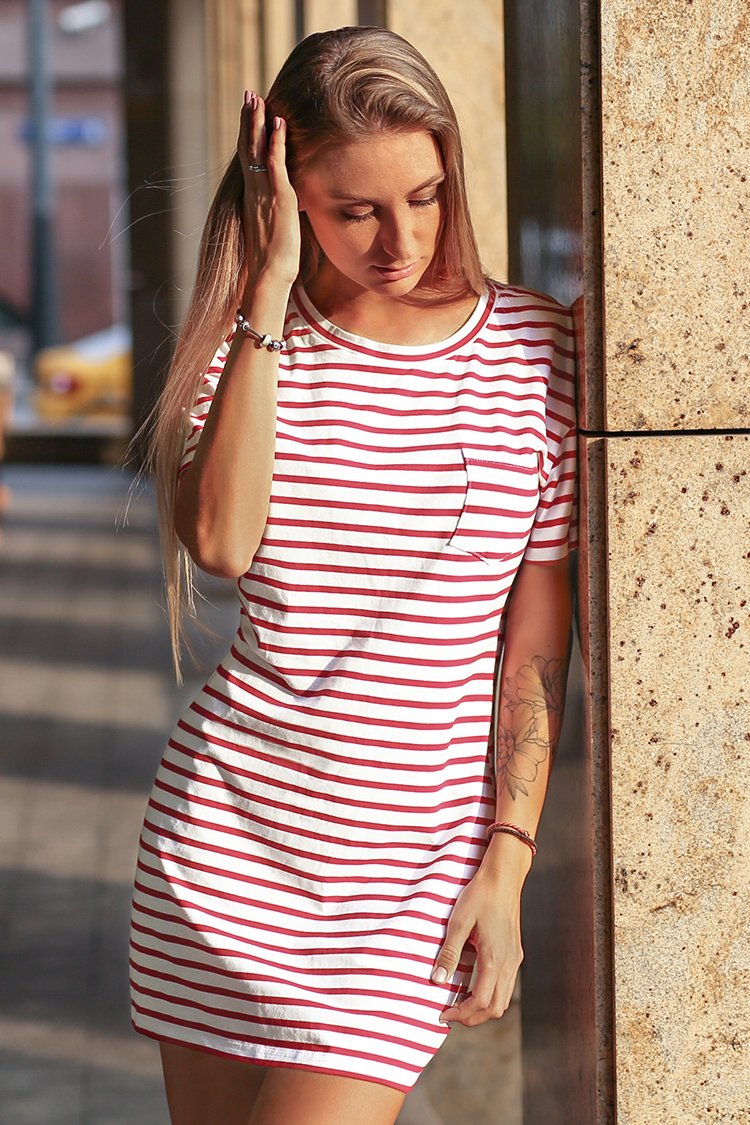 Red and White Stripe T-Shirt Dress