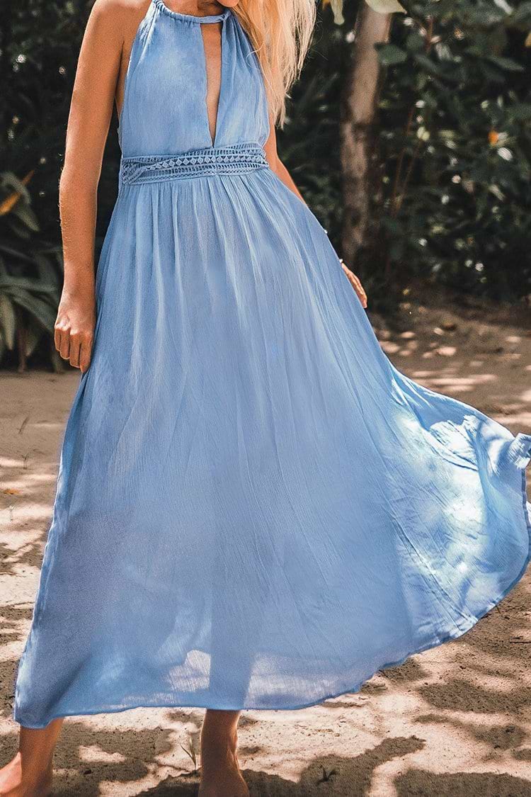 Blue Backless Maxi Dress
