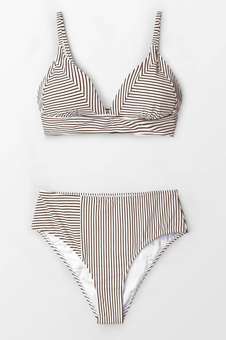 Brown And White Stripe Bikini