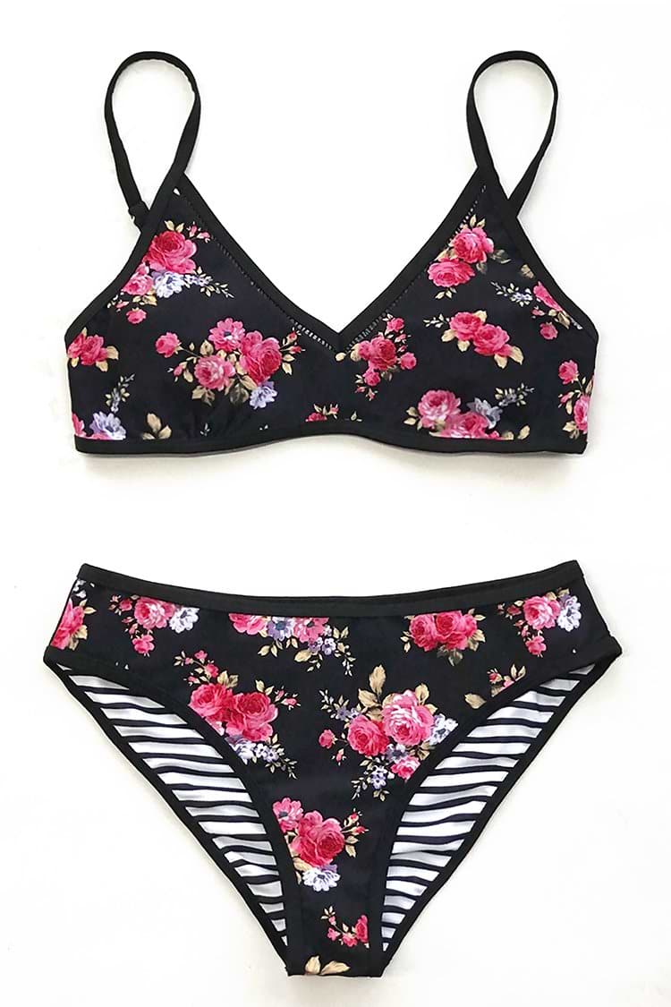 Floral And Stripe Reversible Bikini