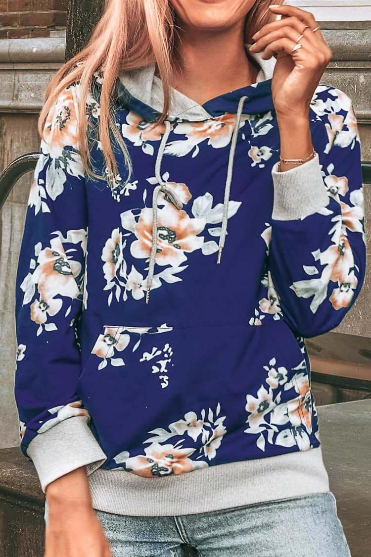 Blue Rose Print Hoodie