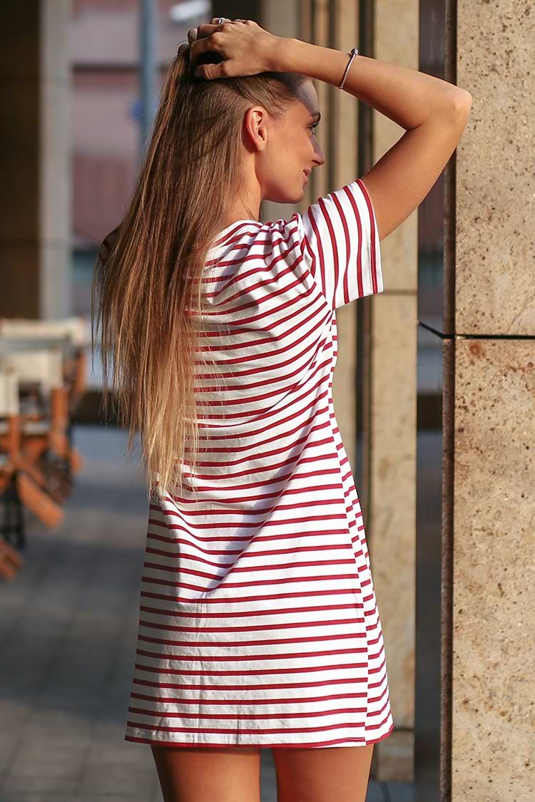 Red and White Stripe T-Shirt Dress