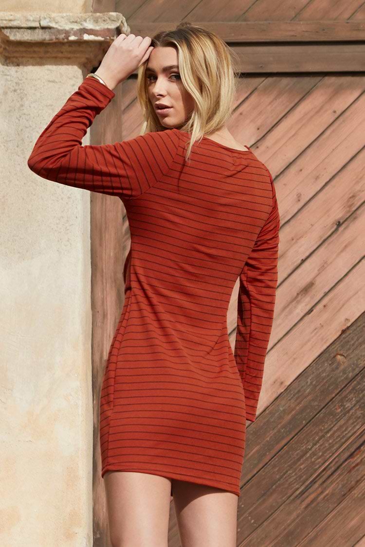 Striped Long Sleeve Short Dress
