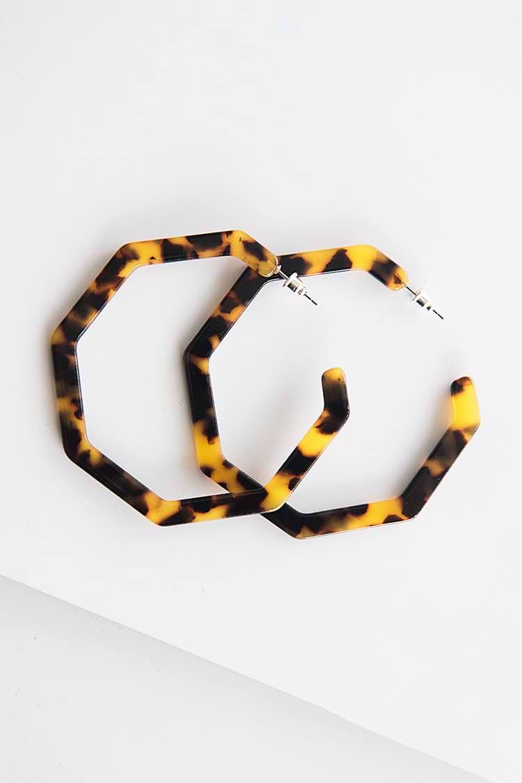 Tortoise Shell Octagonal Hoop Earrings