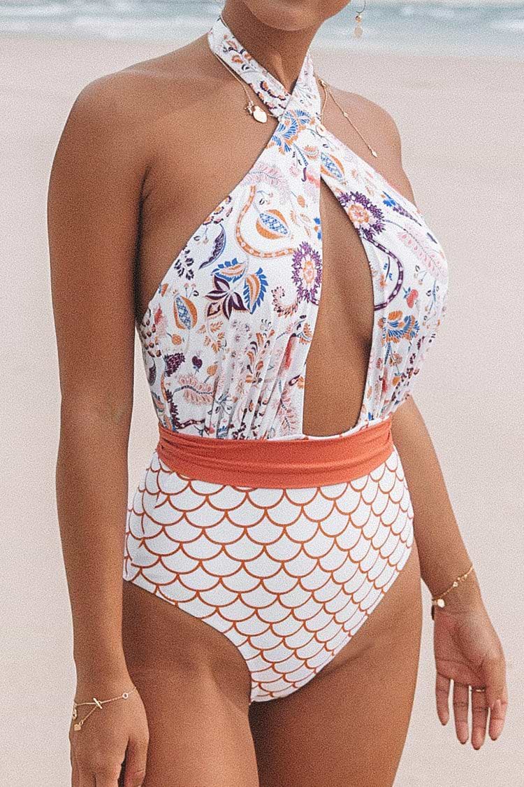 Orange Dream Wrap One-Piece Swimsuit