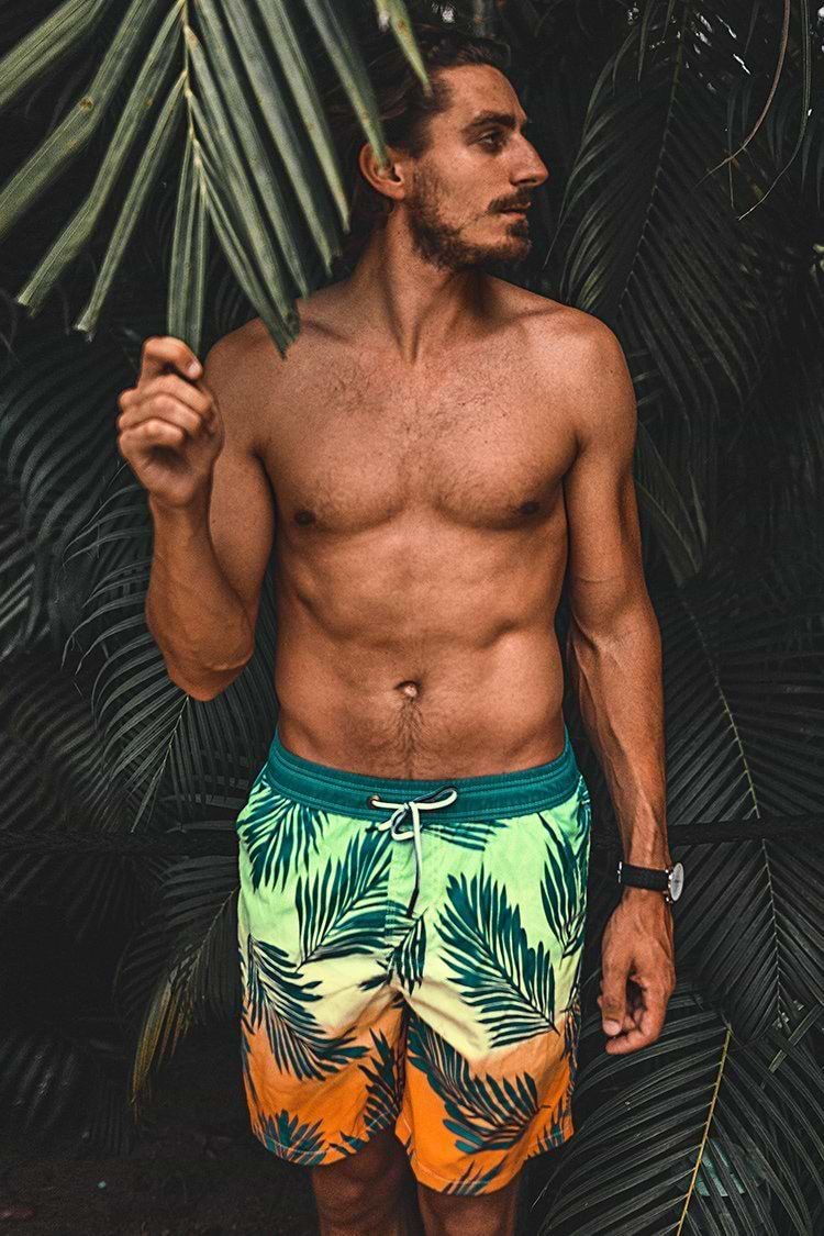 Tropical Palm Print Men's Board Shorts