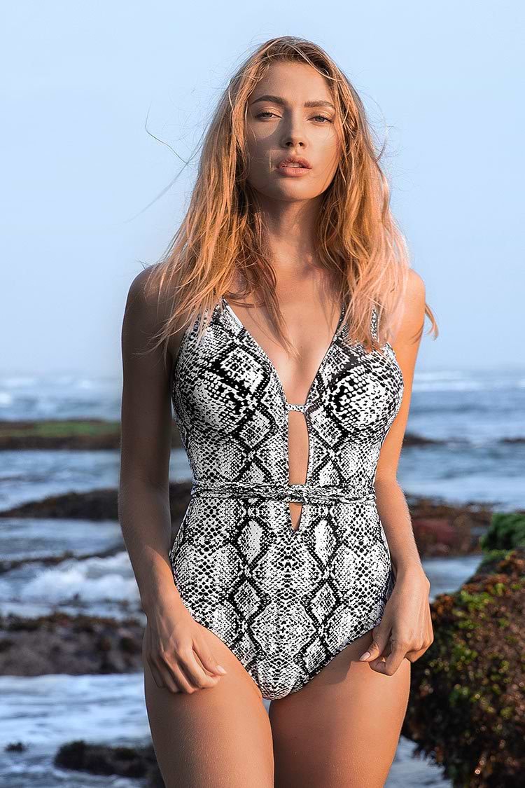 Snake Print One-Piece Swimsuit